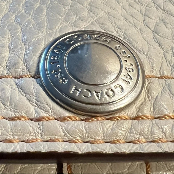 COACH SINGLE TAB OFF WHITE BROWN STRAP SHOULDER  PEBBLED LEATHER BAG - Picture 16 of 16